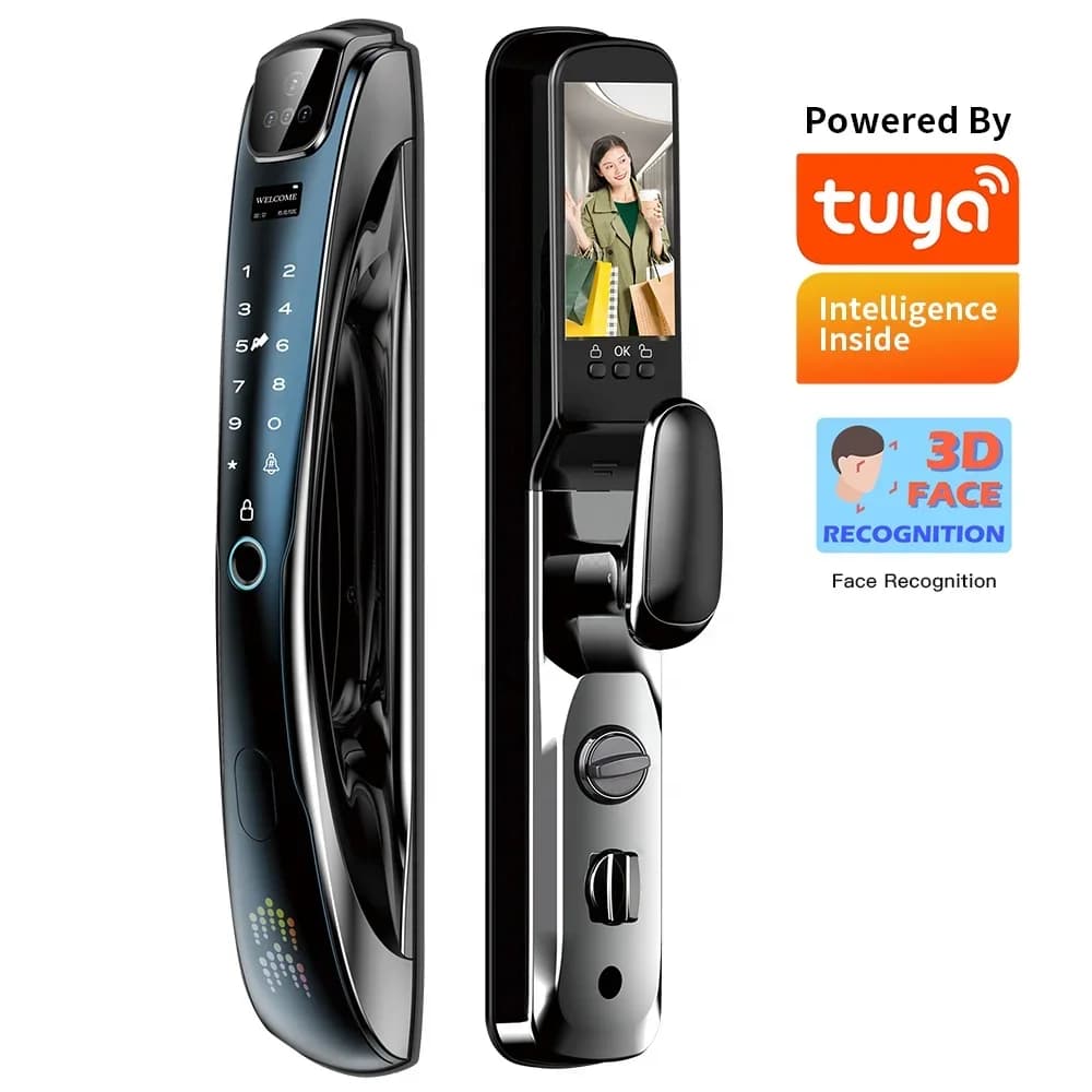 Sicurezza Completamente automatica Riconoscimento facciale 3D Impronta digitale biometrica TUYA WIFI Smart Door Lock Serratura digitale esterna senza chiave
