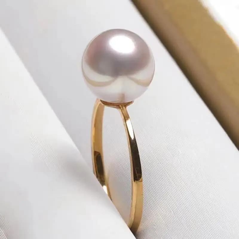 Nuovo Anello di Moda per Donne con Perla Naturale 8-9mm, Anello Luminoso per Fidanzata, Versatile e Brillante