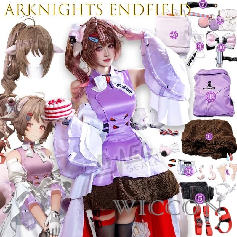 Cosplay Halloween Adults Arknights Endfield Eldara with Faded Hair, Caprine Horn Bright Blue Dark Grey 2026 for Carnival