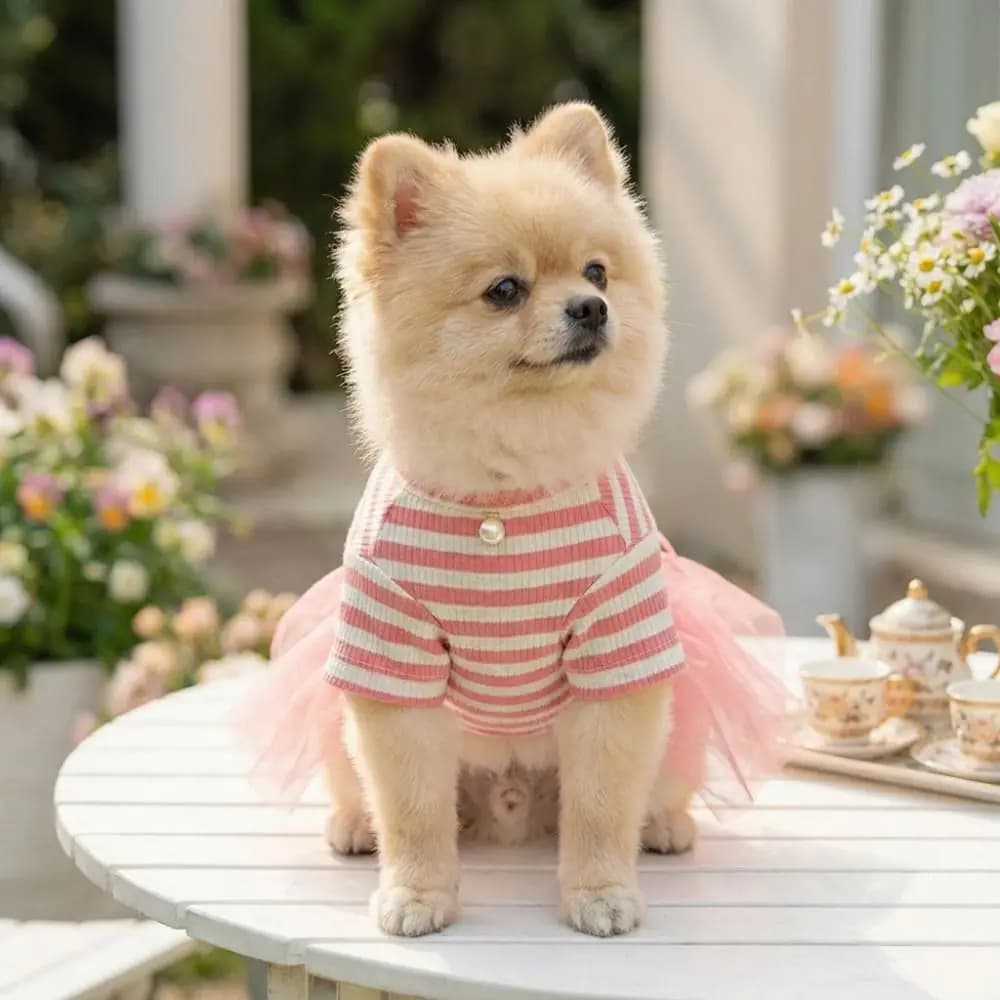 Breathable Dog Striped Skirt Thin Design Soft Pet Gauze Skirt Short Sleeve Comfortable Cat Princess Dress Photograph Prop