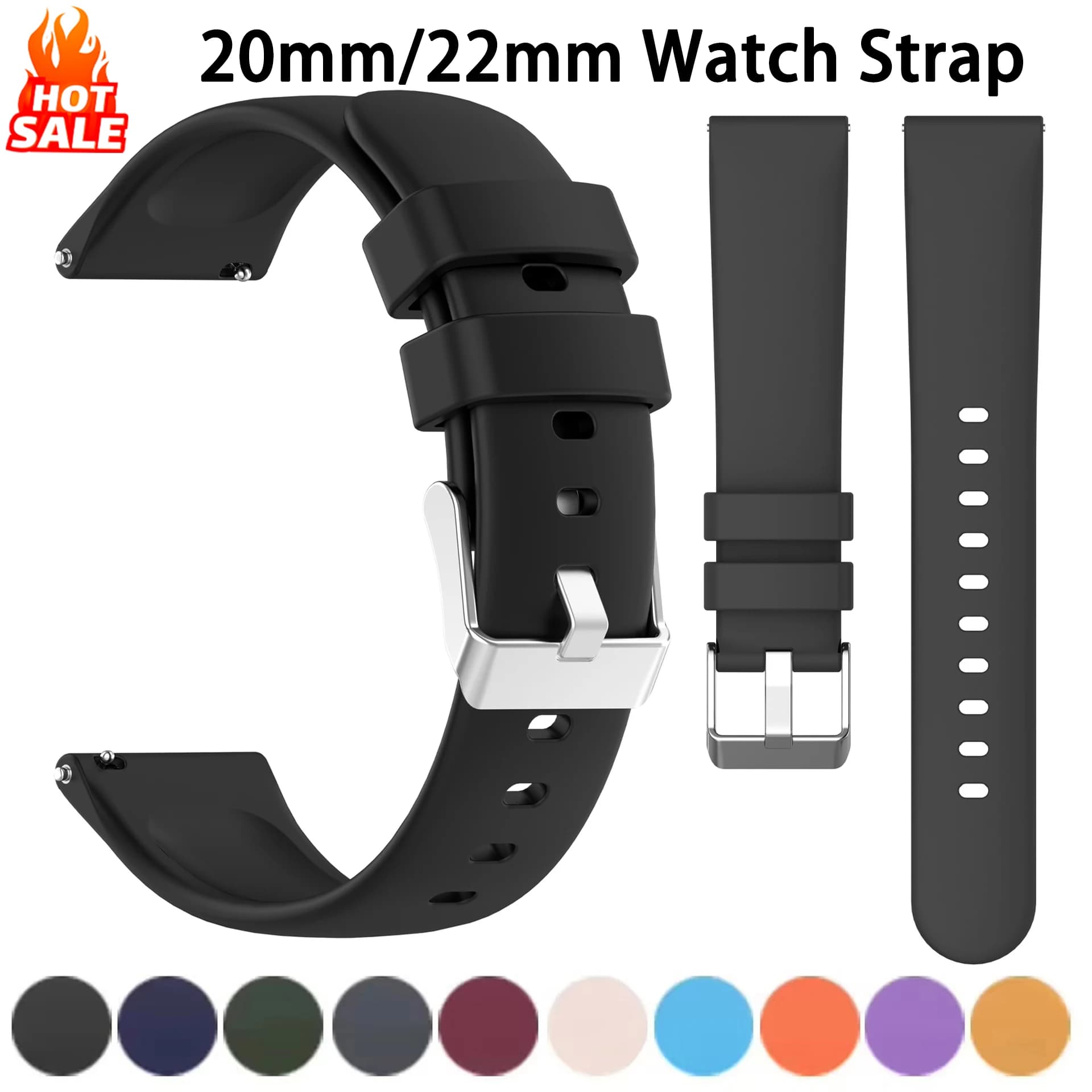 Cinturino in Silicone 20MM 22MM per Orologi, Bracciale Universale 20/22mm per Smartwatch P22 e Altri Orologi
