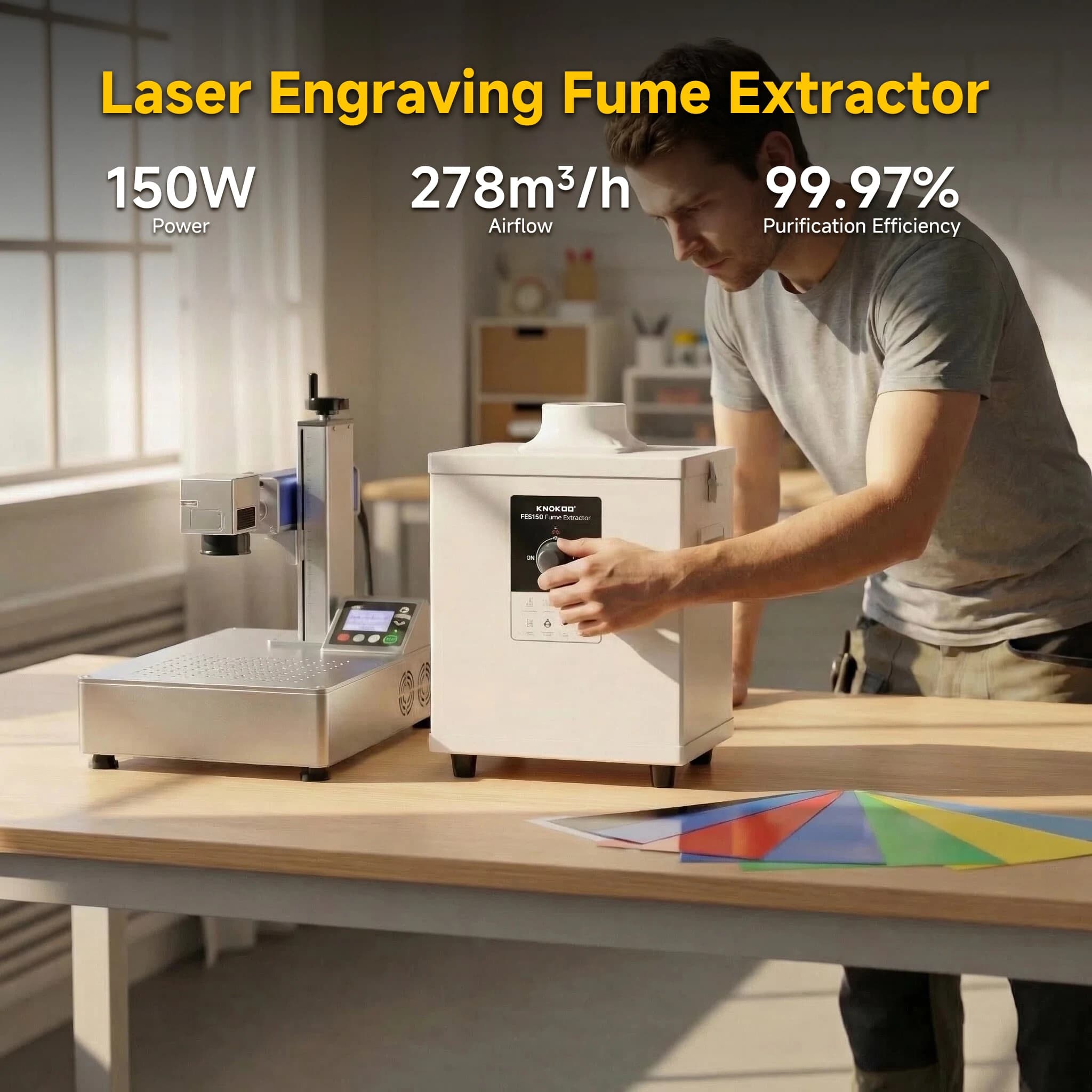 KNOKOO FES150 Aspiratore di fumi di saldatura, purificatore d'aria, estrattore di fumi laser con filtro HEPA per laboratorio, salone di bellezza, stampa 3D