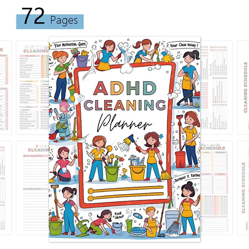 Agenda di pulizia per ADHD per adulti, donne e bambini: agenda giornaliera e taccuino con lista di controllo