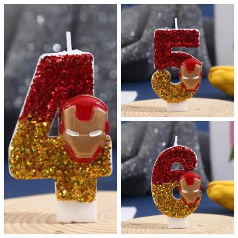 Candele Digitali 0-9 a Forma di Cartone Animato per Torte, Accessori per Feste di Natale per Bambini, Regali per Bambini, Marvel Iron Man
