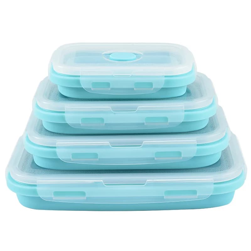 Collapsible Silicone Food Storage Container With Airtight Lid Microwave Freezer Safe Portable Rectangular Lunch Box