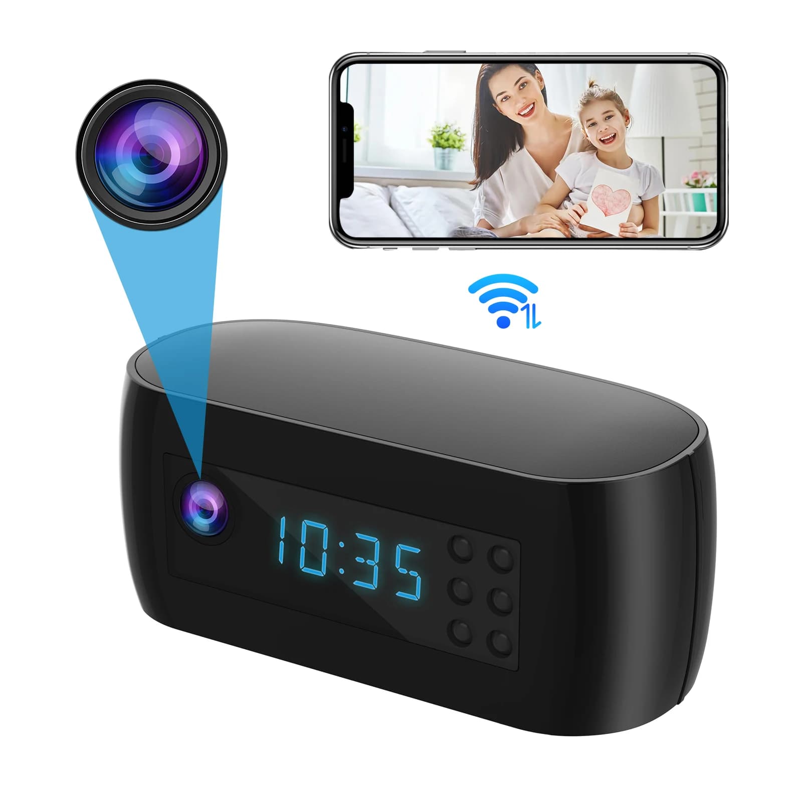Sveglia Wifi wirelessCamera Videocamera per registrazione video 1080P Visione notturna a infrarossi Famiglia Baby Monitor Supporto per fotocamera Scheda da 256 GB