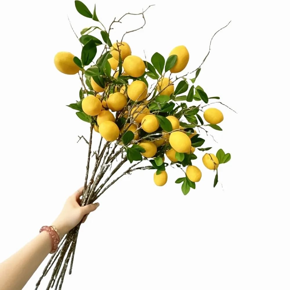Ramo di Limone Artificiale con Foglie Verdi, Albero di Limone Finto in Plastica, Piante Finte Eleganti e Realistiche