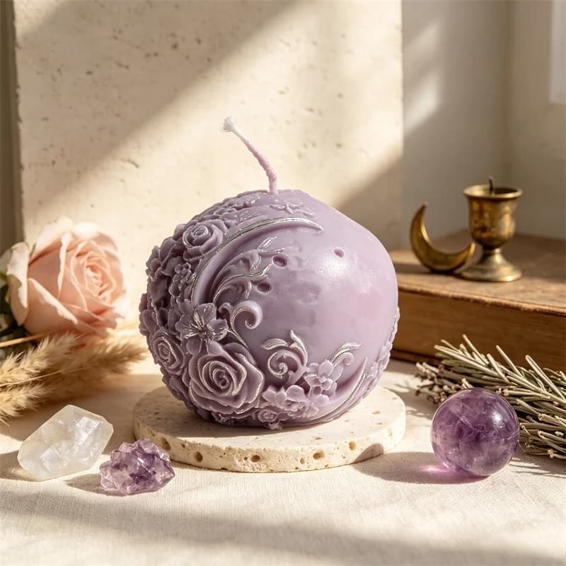 Celestial Crescent Moon Flower Ball Chakra Candle Silicone Mold Mystic Lunar Rose Globe Spiritual Witchcraft Wicca Ritual Altar