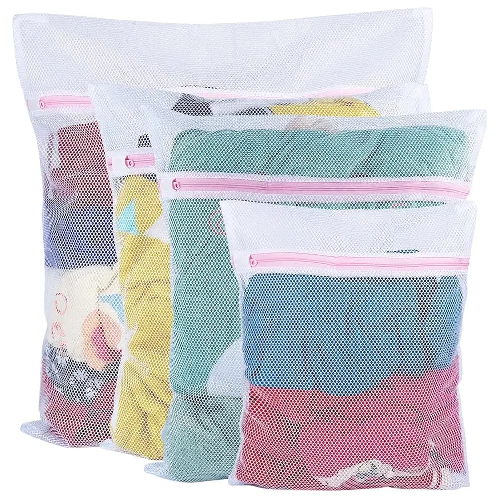 Sacchetti per bucato in rete, 4 sacchetti per lavaggio in rete grossa resistenti con cerniera per lavatrice, capi delicati, biancheria intima, calzini, scarpe e altro.