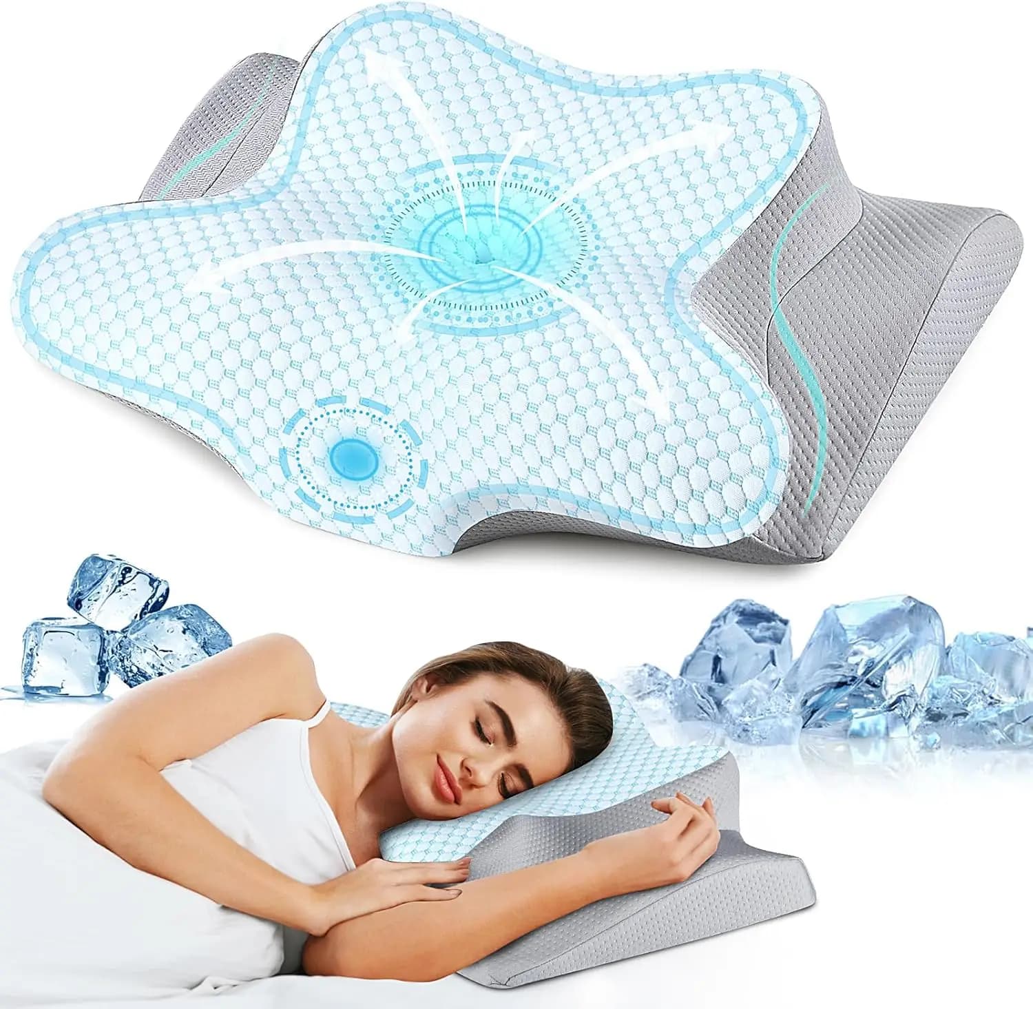 Cuscino ergonomico per il collo cervicale per dormienti laterali, memory foam rinfrescante per alleviare il dolore e il comfort