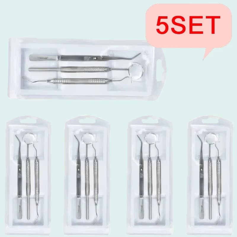 5 set Pinzette per specchio dentale Kit sonda Strumenti orali in acciaio inossidabile per dentista Strumenti per la pulizia dei denti Elementi essenziali per l'odontoiatria