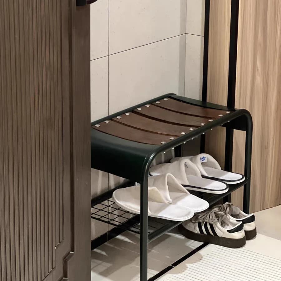 ‌ Panca da ingresso in metallo spazzolato - Ottomana portaoggetti per scarpe in stile europeo, organizer creativo per scarpiera, sgabello per sedili nel corridoio
