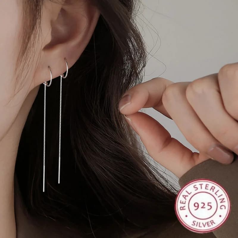 Real 925 Sterling Silver Circle Long Drop Earrings For Women Romance Fashion Earring Girlfriend Birthday Fine Jewelry Gifts