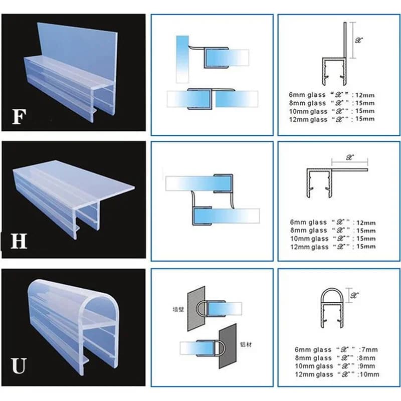 Striscia di tenuta per porta per schermo doccia da bagno senza colla da 4 a 12 mm Guarnizione per porta in vetro PVC Finestra impermeabile Hardware per bagno in vetro
