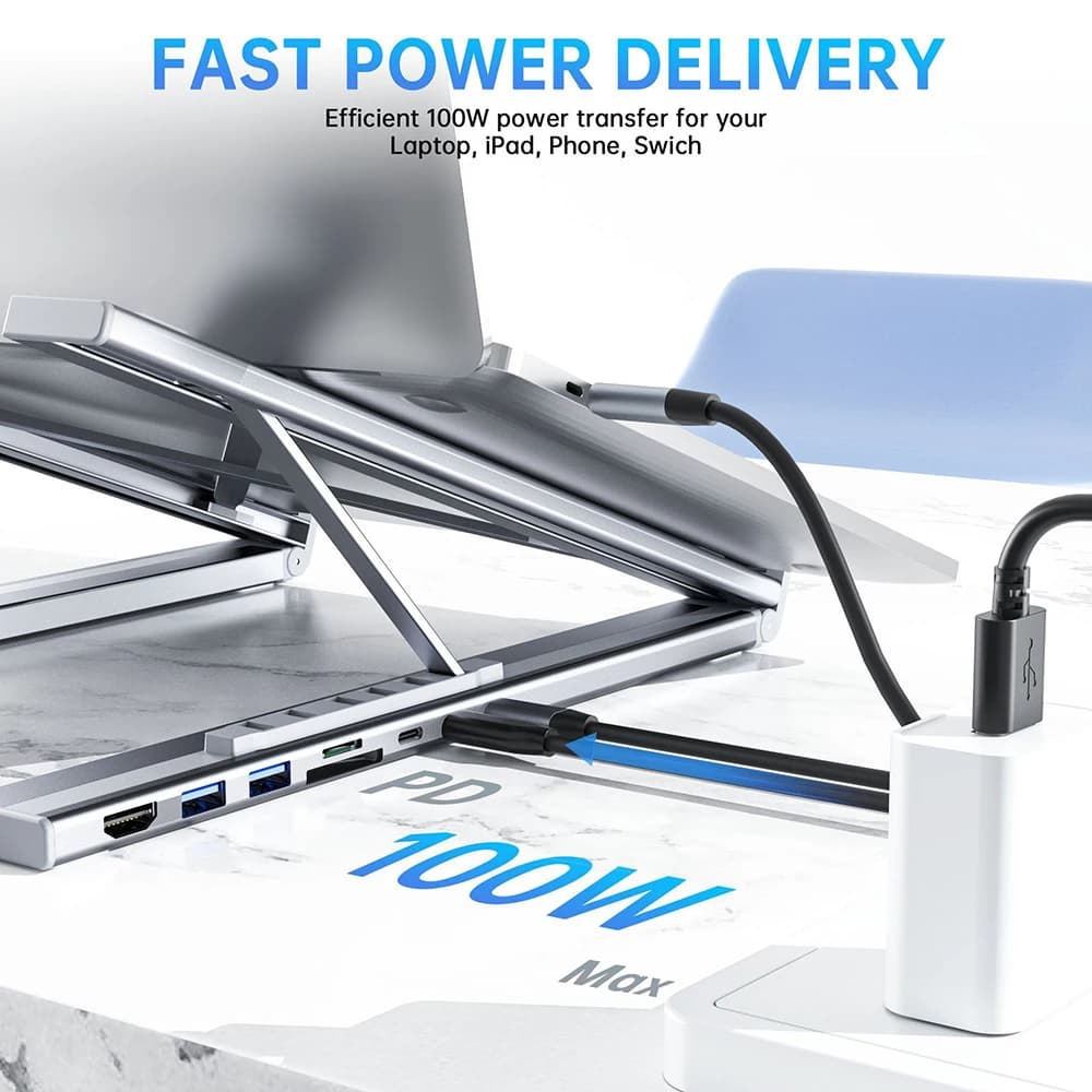 Docking station con staffa 8 in 1 Supporto per laptop in lega di alluminio Hub Adattatore da TYPE-C a HD 4K PD100W USB3.0 Hub da 5 Gbps Splitter USB