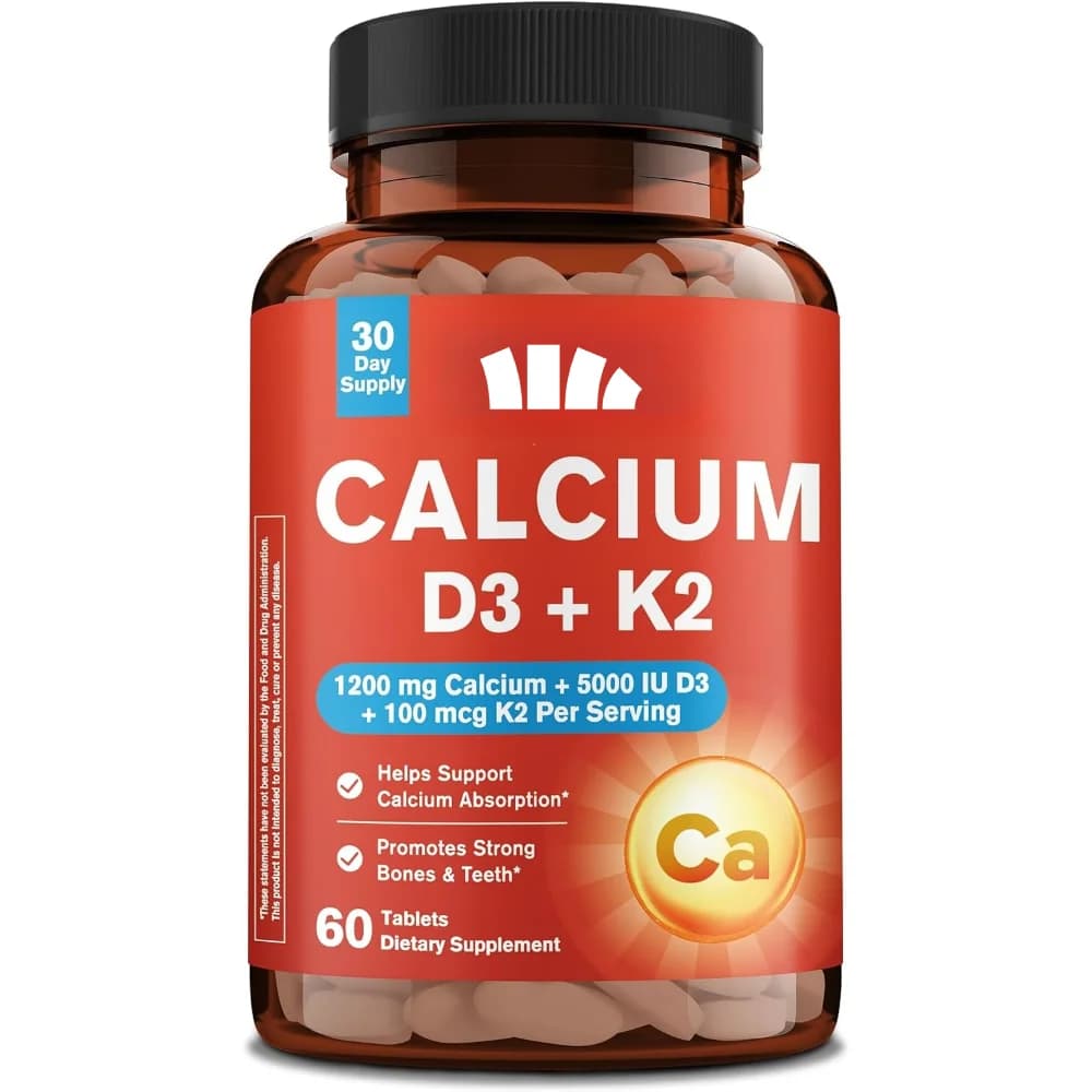 Vitamin D3, K2, and Calcium Supplements for Daily Nutrition, 60 Vegan Capsules