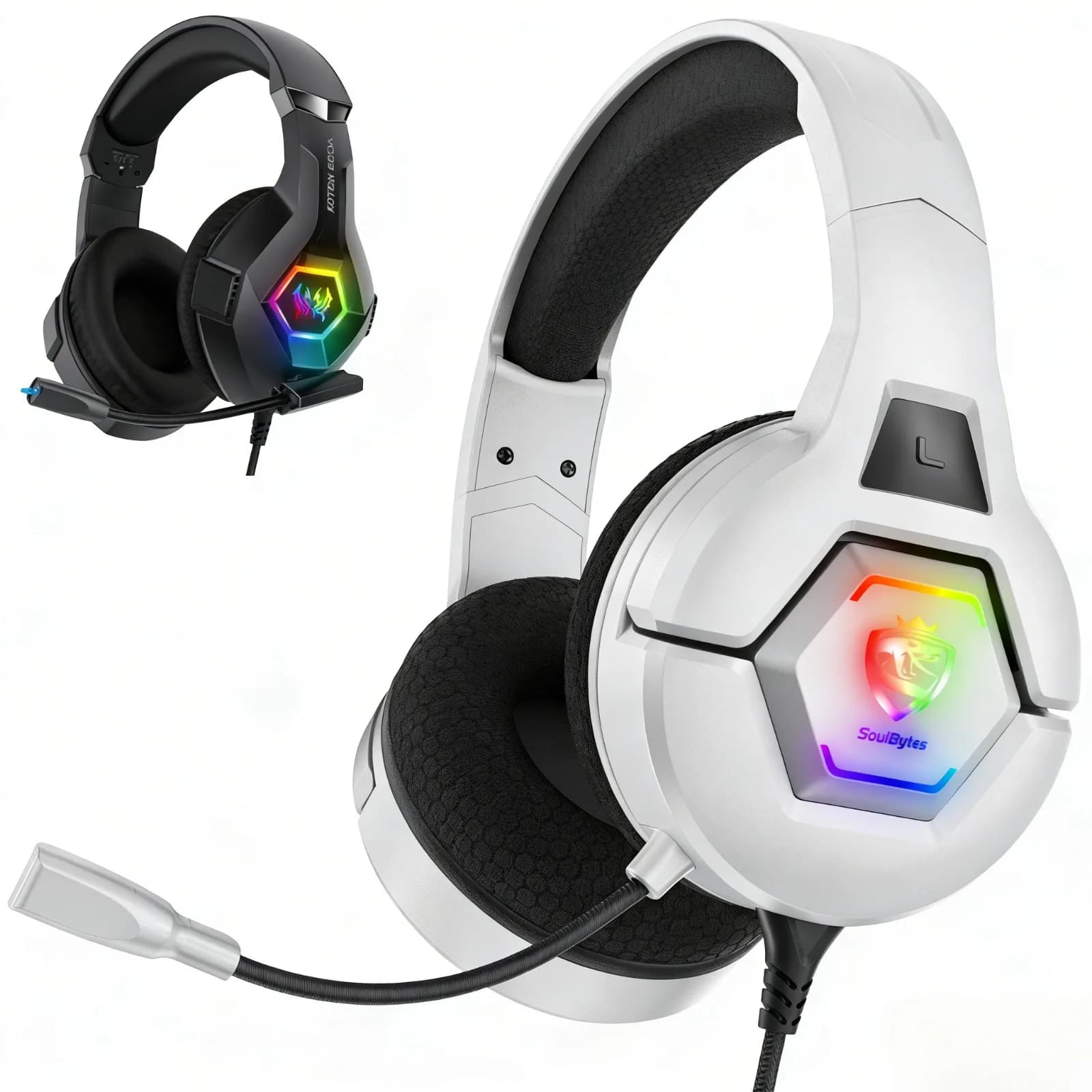 Wired gaming headphones with noise cancelling microphone, RGB light, adjustable band, memory foam for computer, PC, Xbox, Switch