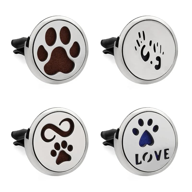 Impronte d'amore Pet dog cat Hollow Aromaterapia Diffusore di profumo per auto Acciaio inossidabile 30mm Deodorante per auto Clip di sfiato