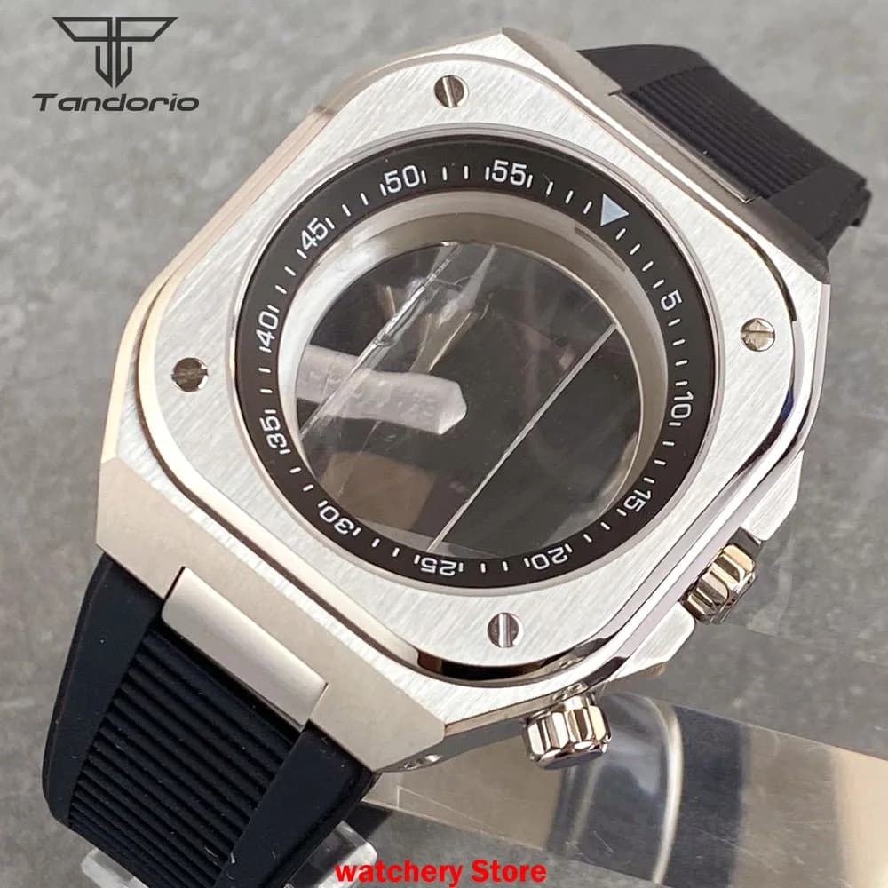 Size NH35 NH36 Watch Parts 42mm Stainless Steel Watch Case Sapphire Show Silicone Back Strap Men's Watches Accessories