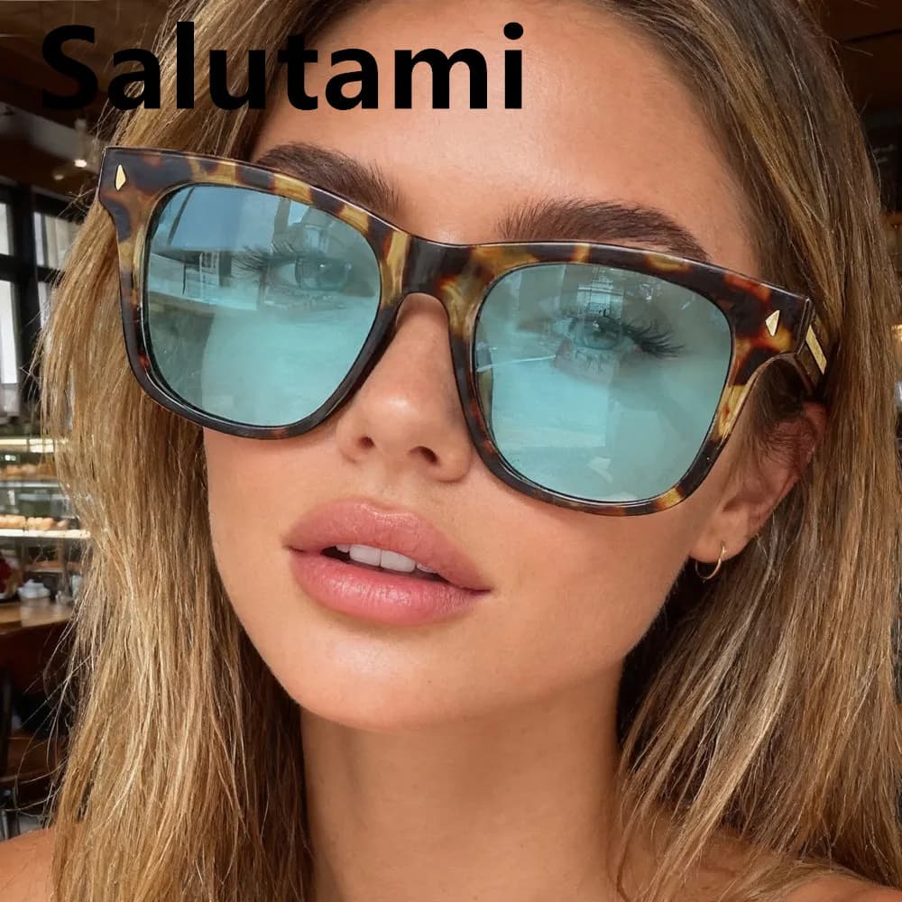 Occhiali da sole vintage oversize a strisce quadrate a occhio di gatto da donna, nuovi occhiali da sole sfumati blu leopardati alla moda per donna, per esterni