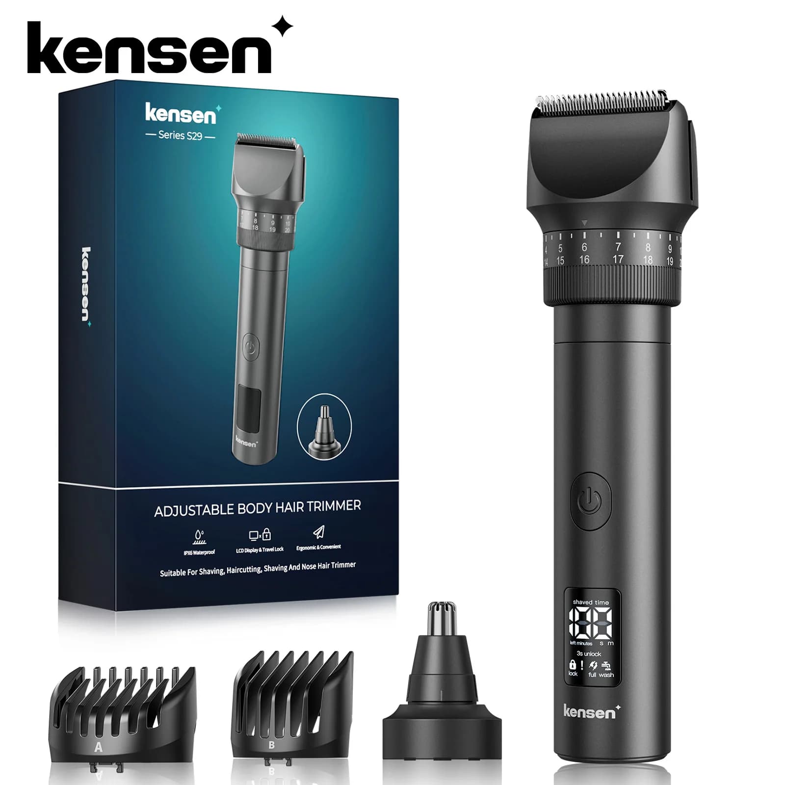 Kensen S29 Haircuts for Men Adjustable Haircut Kit 2 in 1 Electric Razor Haircutting Machine Dry/Bath tub Nose Haircuts