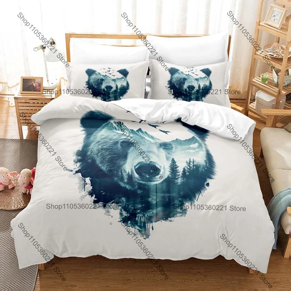 Kawaii Art Bear Three Piece Bedding Set Luxury Comforter Set with Queen King Size Including Personality anime cartoons Animea