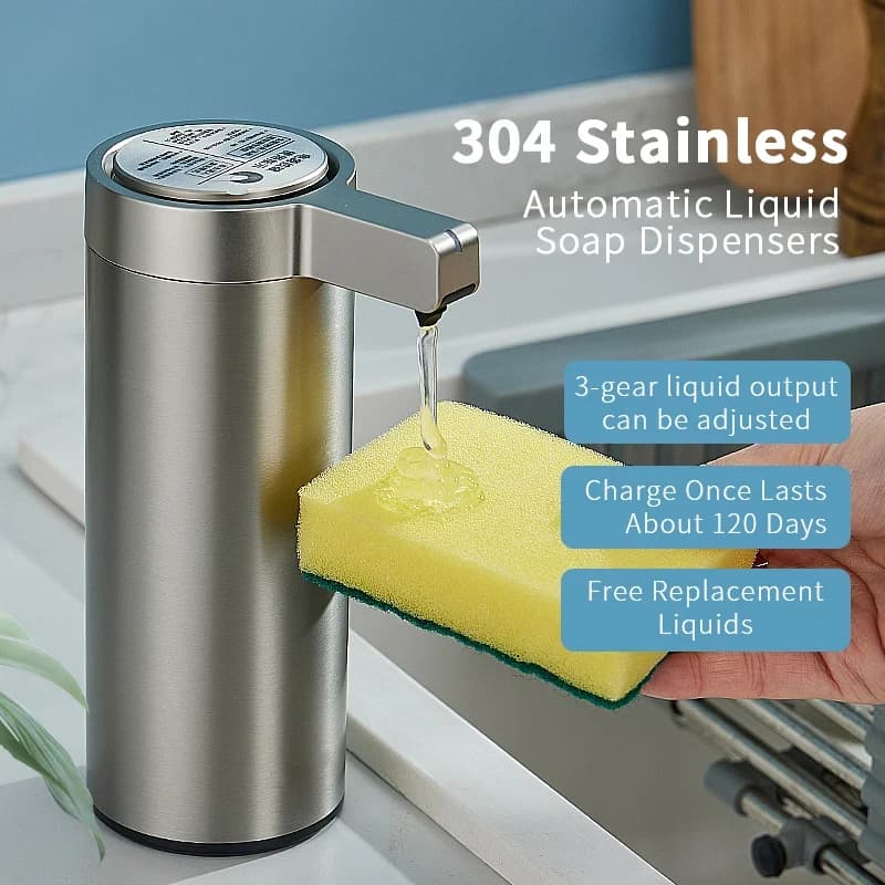 Dispenser Automatico di Sapone da Cucina 270ml con Sensore, Erogatore Intelligente di Disinfettante per Mani e Sapone Liquido in Acciaio Inox 304