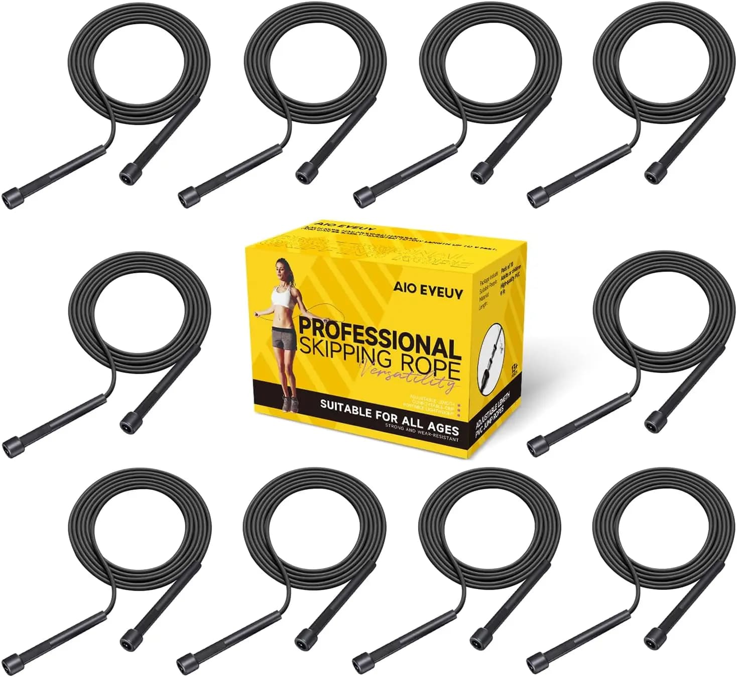 Set di 10 Corde per Saltare Regolabili per Fitness, Corda per Saltare in PVC per Uomini Donne Bambini, Senza Grovigli per Allenamento
