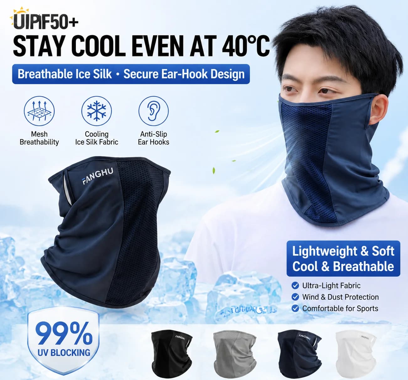 Mask Cycling Summer in Ice Silk UV Protection Cover Balaclava Balaclava Scale Breathable Refreshing for Hiking Cycling Open Sports