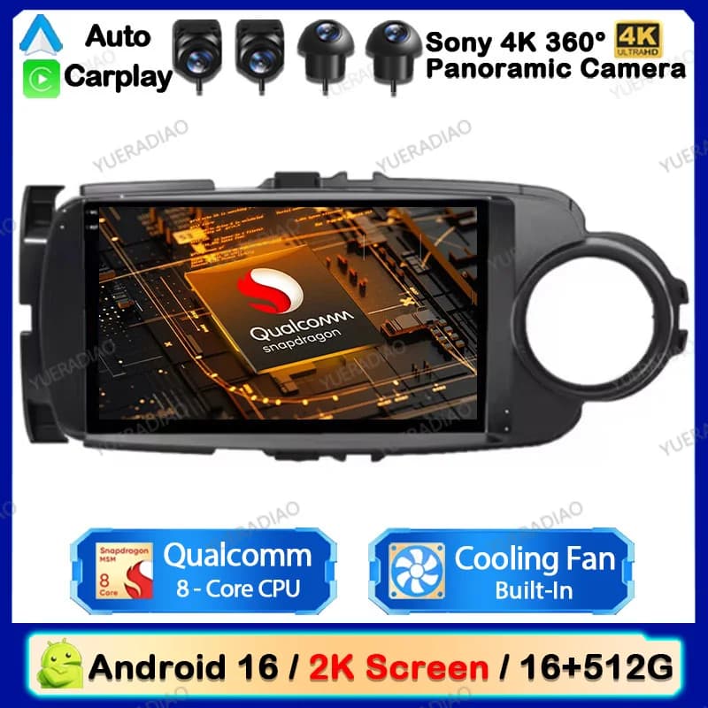 Android 16 Car Radio For Toyota Yaris 2012 - 2017 Multimedia Stereo Video Player NAVI GPS Carplay Auto 4G LTE 5G WIFI Head Unit