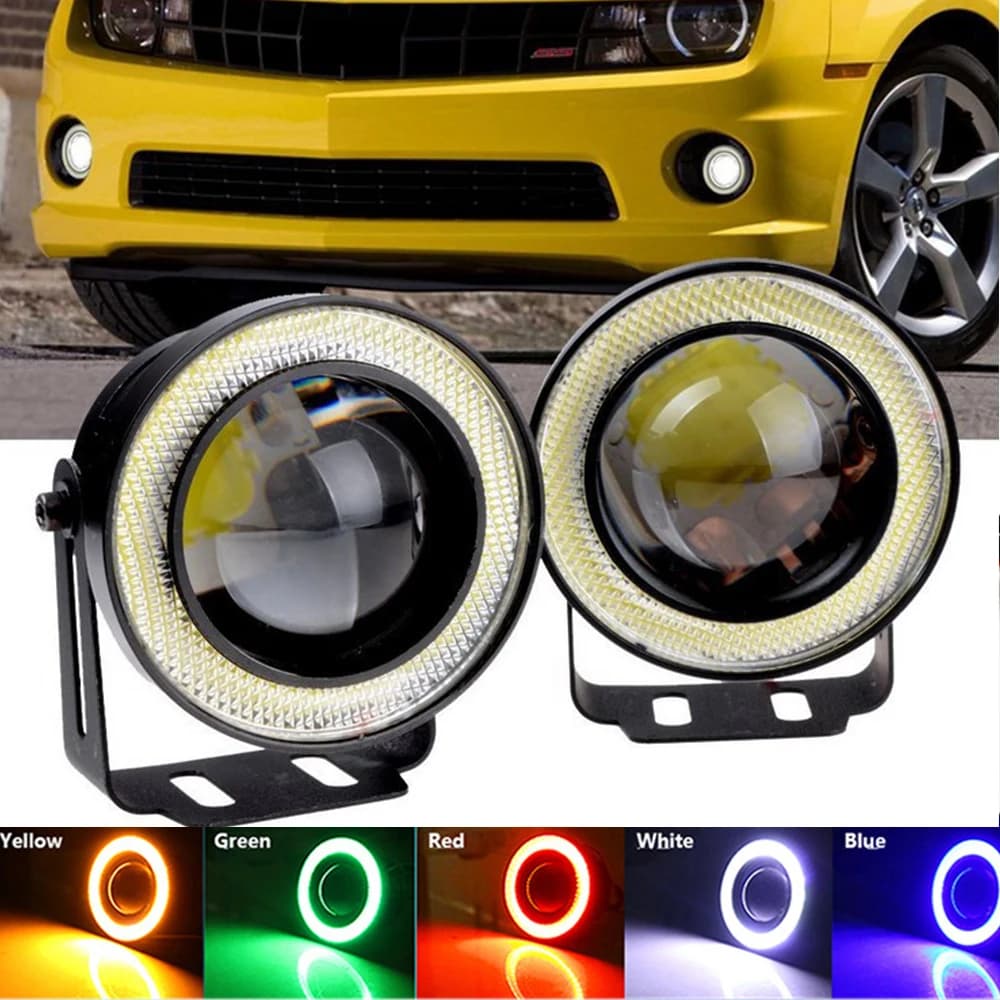 Proiettore COB LED fendinebbia per Auto 3.5 "6500K Halo Angel Eyes Rings DRL luci di marcia diurna Auto White 12V fendinebbia LED blu rosso