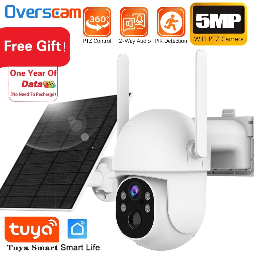 Tuya 4G Un Anno Di Dati 5MP Telecamera di Sorveglianza Intelligente di Sicurezza Solare PTZ IP66 Impermeabile Rilevamento PIR Visione Notturna a Colori