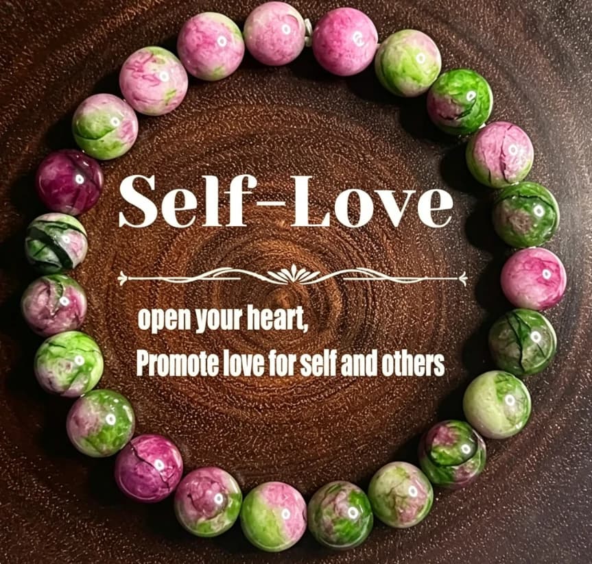Self-Love Pink Green Crystal Beaded Bracelet Natural Vein Tourmaline Stone Elastic Stretch Bracelet Heart Chakra Healing Wrist Jewelry For Women