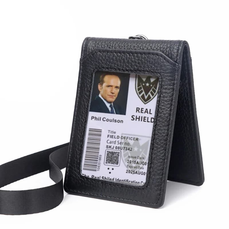 Porta badge identificativo da lavoro aziendale con cordino 1 finestra trasparente e 5 slot per carte Forniture per ufficio Porta carte in vera pelle