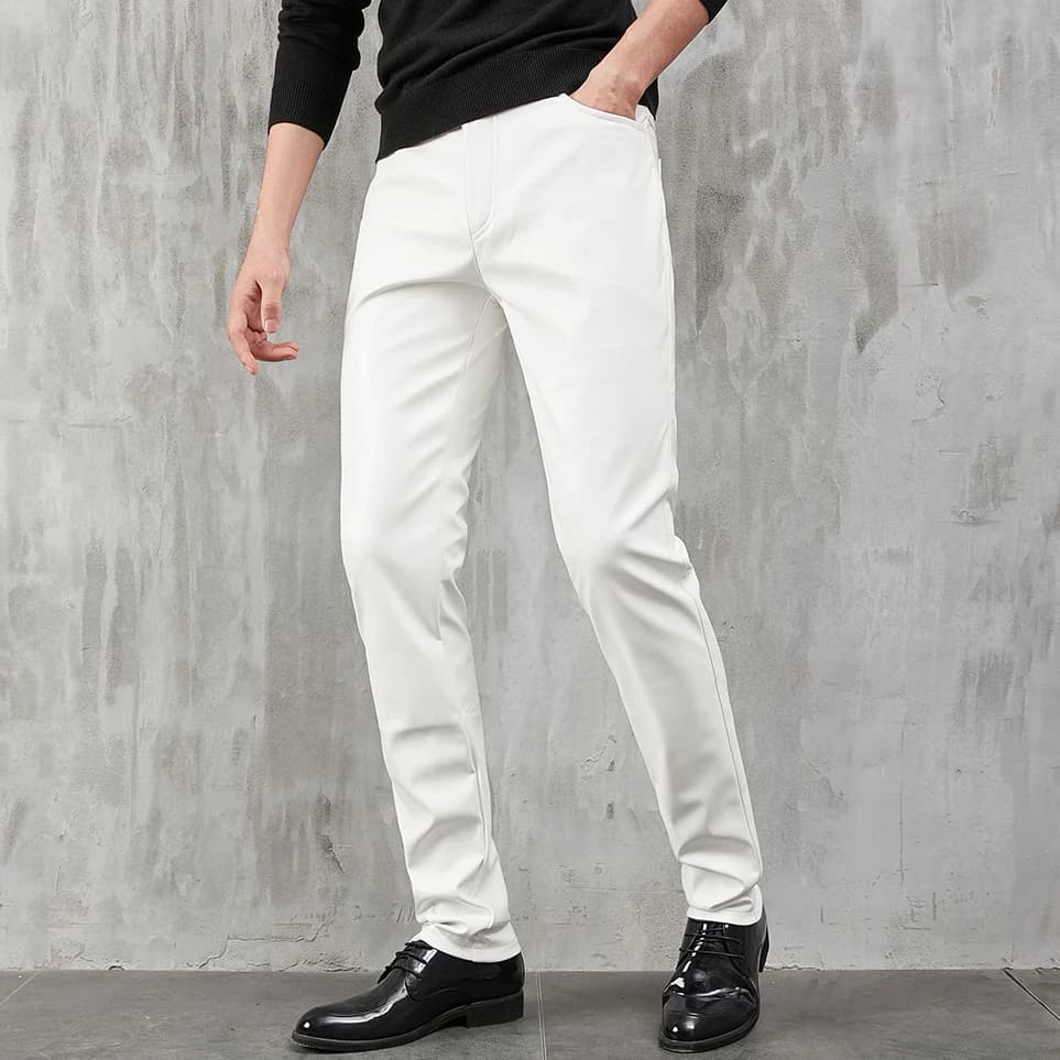 Pantaloni in pelle da uomo Pantaloni skinny fit elasticizzati alla moda in pelle PU Pantaloni da discoteca per feste e danza sottili