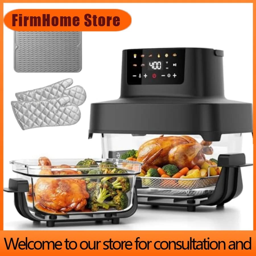 FirmHome StoreGlass Air Fryer 6.3QT 4.4QT With Dual Glass Baskets And Lids 8-in-1 Portable Air Fryer In Cristal PFOA PFAS-Free D