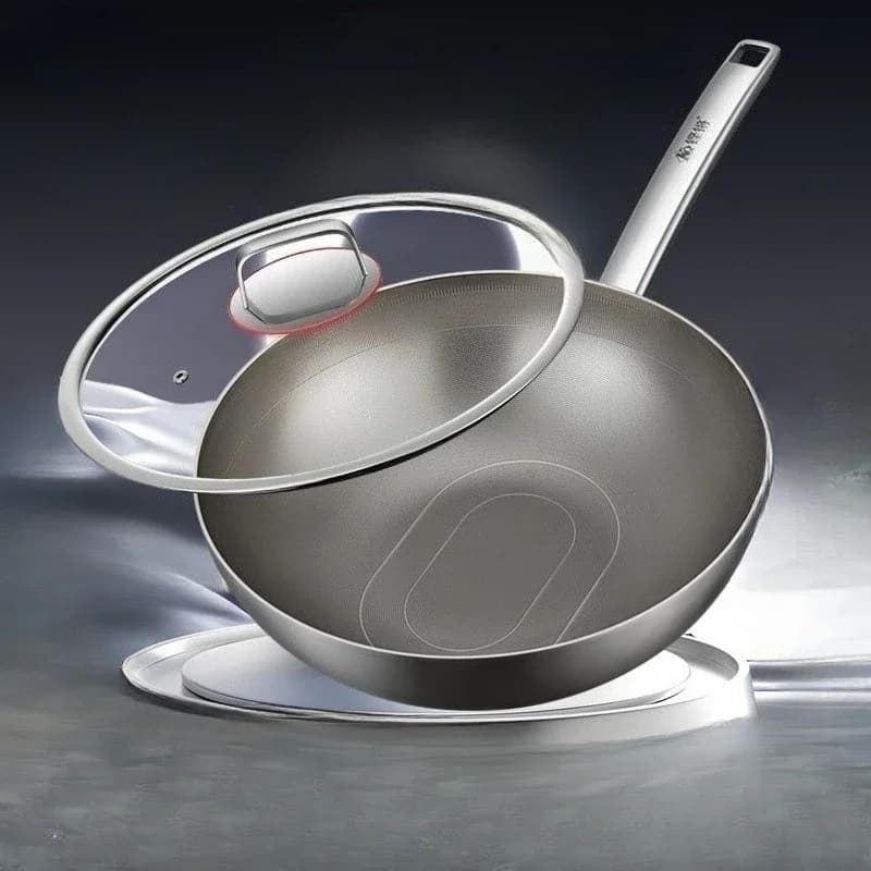 KENGQIANG Titanium shield wok 316 Stainless steel uncoated household non stick pot Gas stove electromagnetic stove stir fry pan