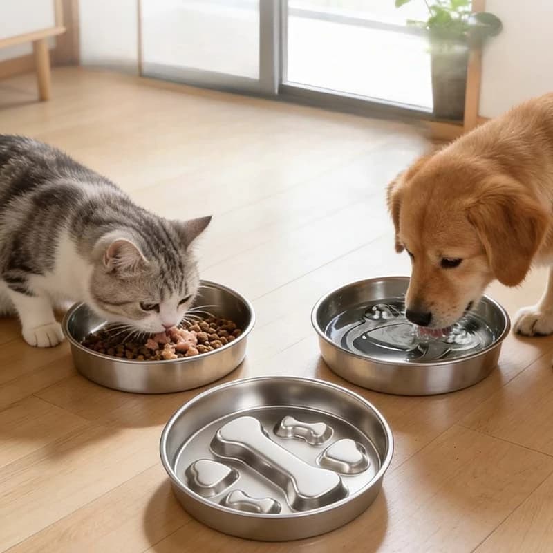 Ciotola Antiscivolo e Antiribaltamento in Acciaio Inox 304 per Cani e Gatti, Design per Alimentazione Lenta, Ciotola per Cibo e Acqua, Digestione Sana