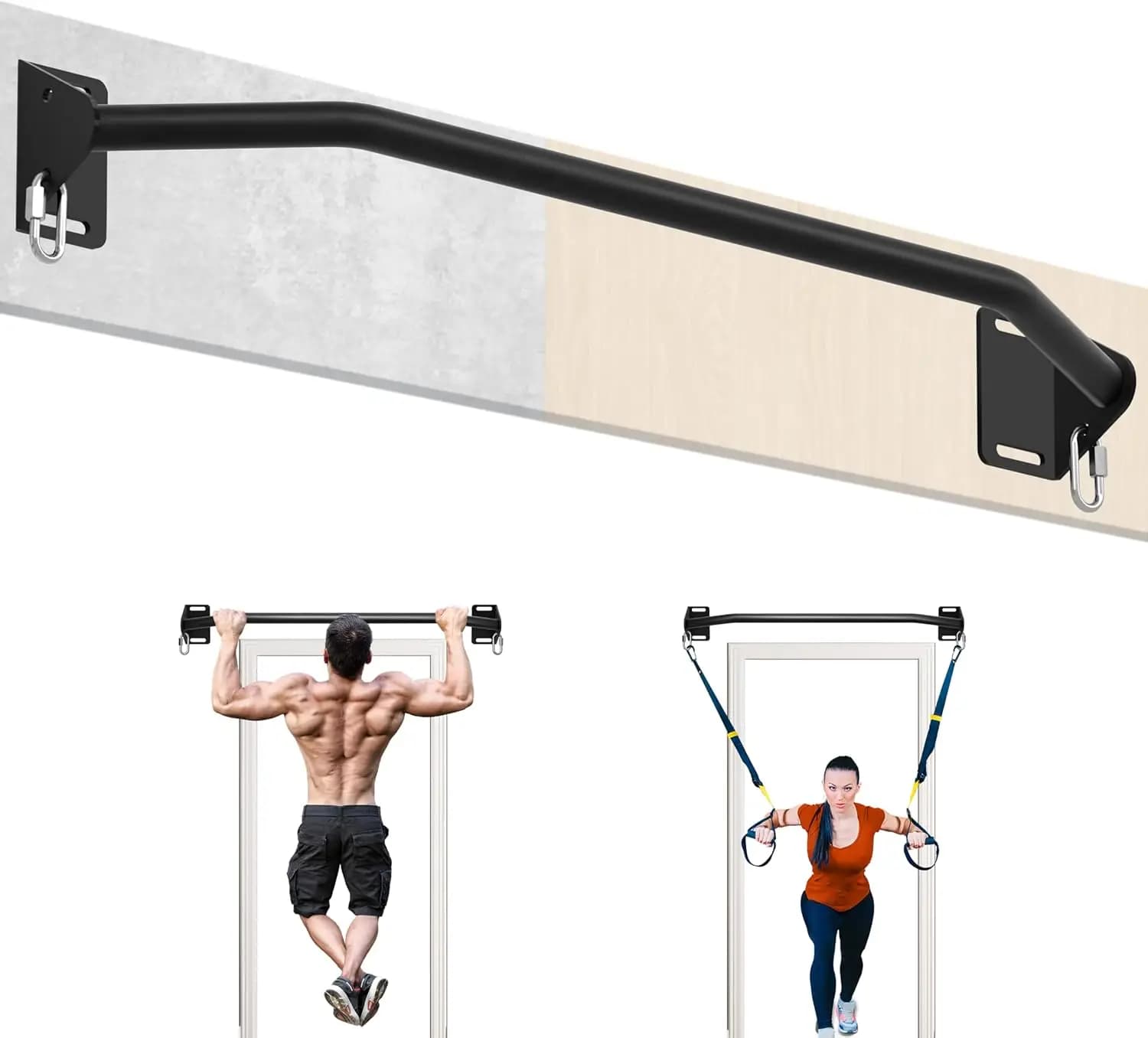 Wall mounted traction bar, heavy duty traction bar, traction bars for premium strength training, quick and easy installation