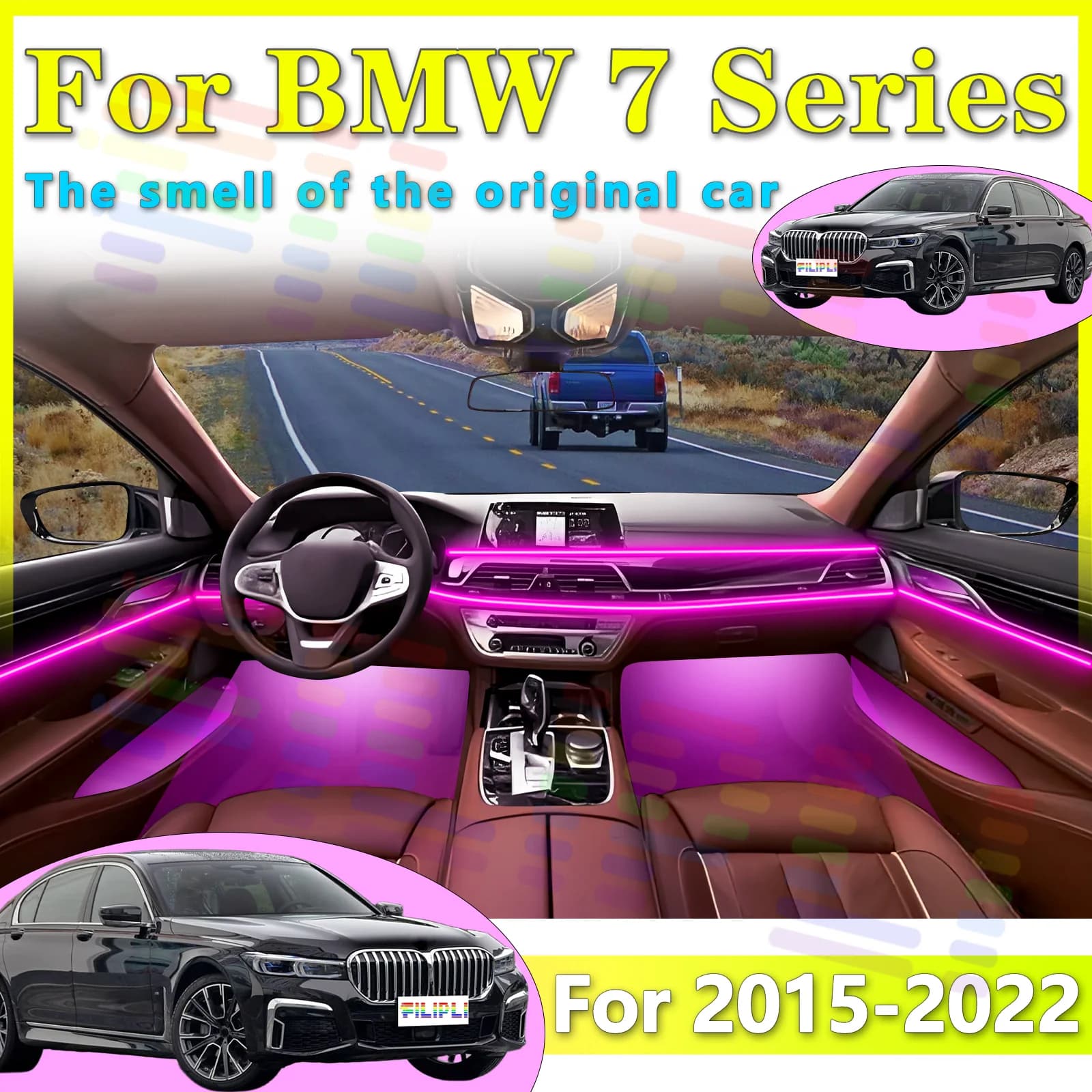 For BMW 2015-2022 Car Interior RGB LED Atmosphere Light Strip Fiber Optic Neon Invisible Ambient Lamp APP Decoration Trim