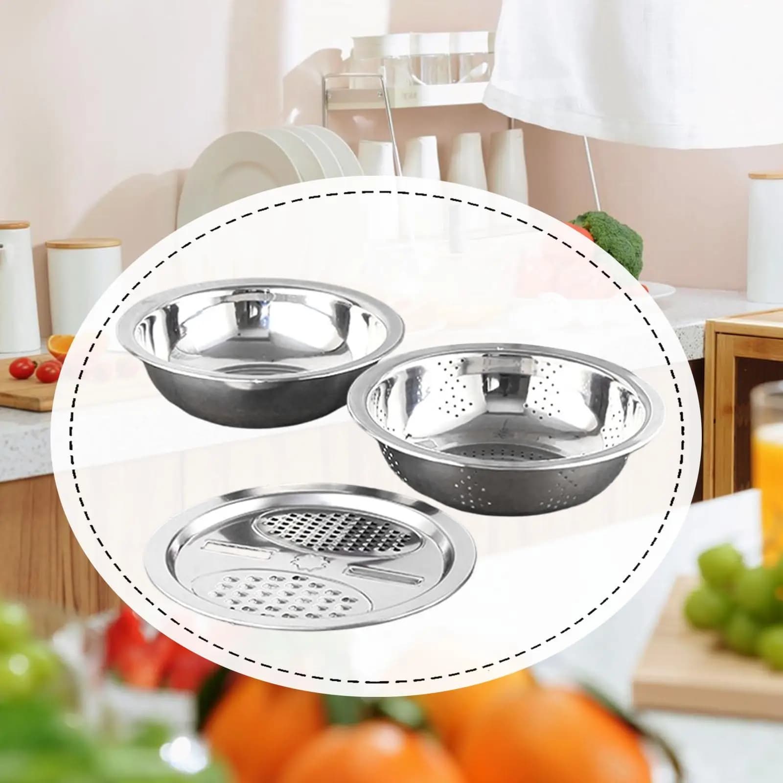 Set di Contenitori in Acciaio Inossidabile con Colino e Grattugia per Conservazione Alimenti e Preparazione Pasti