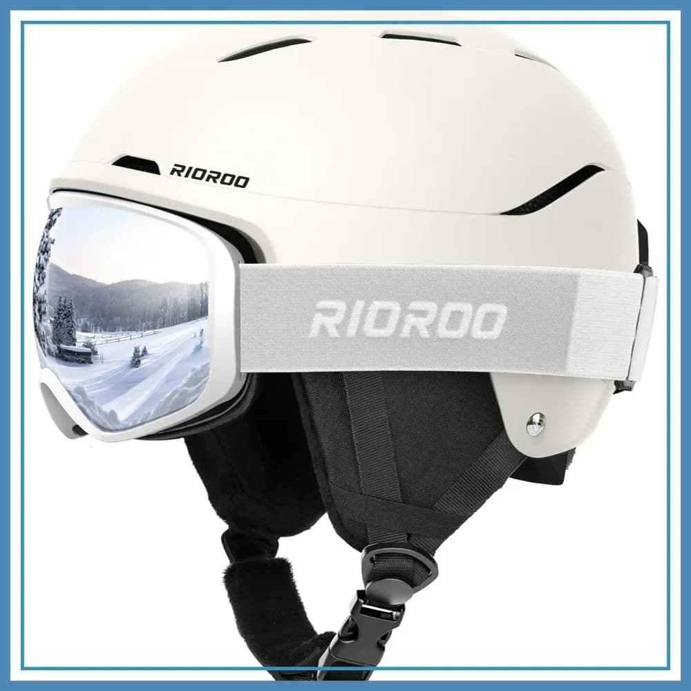 Set Casco e Occhiali da Sci, Casco da Neve Antiurto, Occhiali Antiappannamento OTG per Uomini Donne e Ragazzi