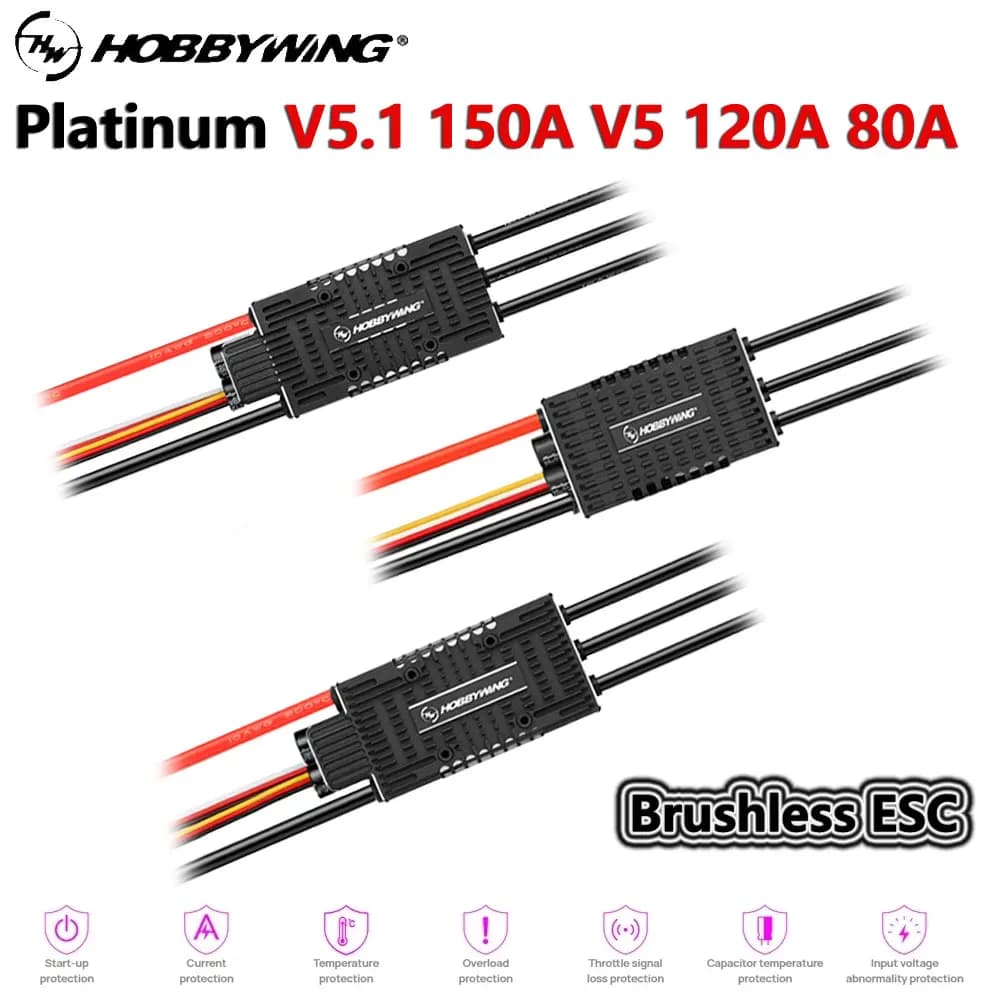 HobbyWing RC Drone Aereo Elicottero Ad Ala Fissa Brushless ESC Platino V5 150A/120A/80A Controllo Elettrico della Velocità Commutabile BEC