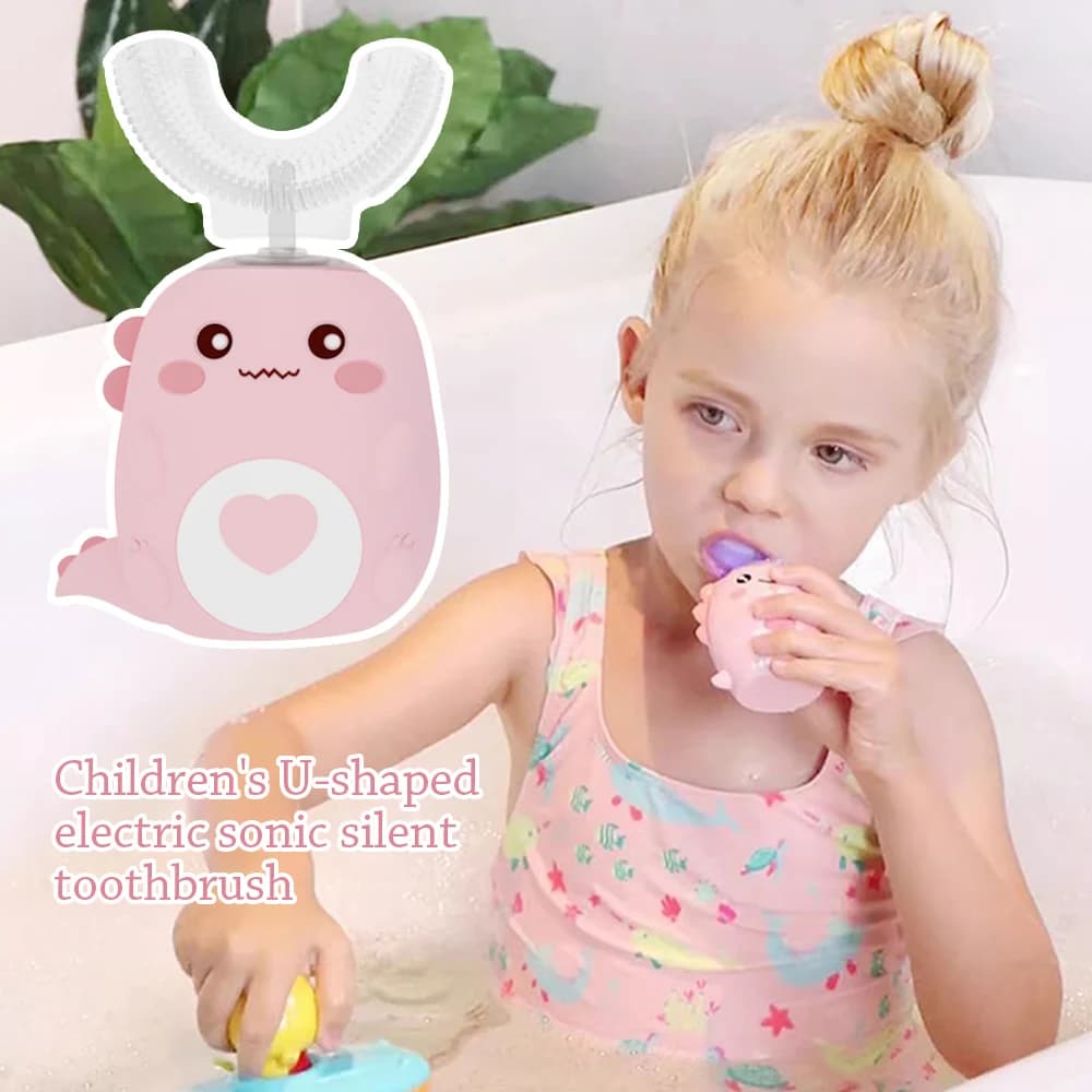 2-6 years silicone toothbrush for children Quiet electric toothbrush for sonic cleaning Soft U-shaped bristles