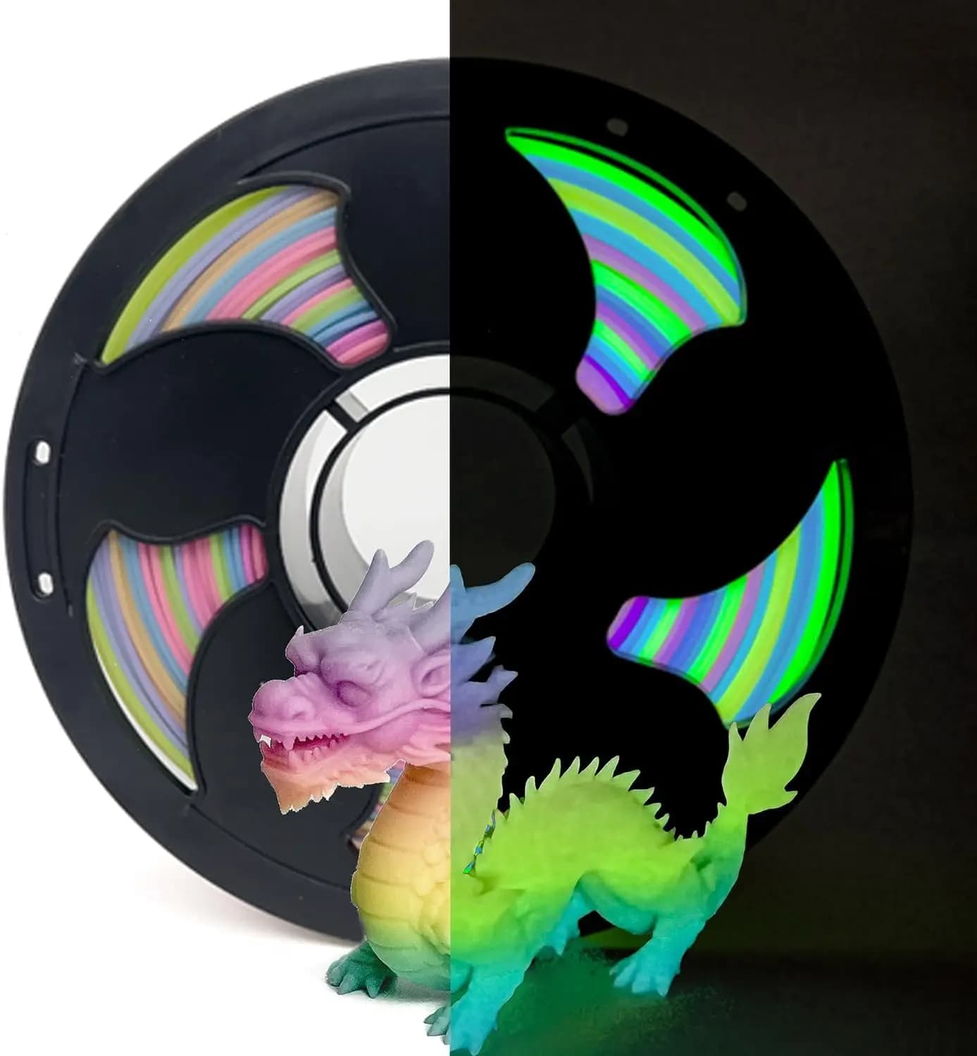 Filamento PLA Glow Gradient Dark Rainbow Candy, Materiale Luminoso Vibrante per Stampante 3D, Bobina da 1kg
