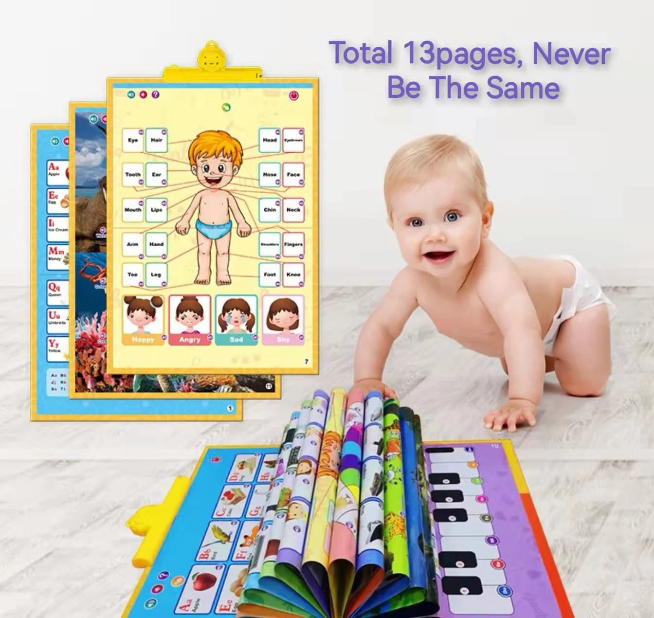 Poster Educativo Elettronico in Inglese per Bambini con Lettere dell'Alfabeto, Parole e Numeri, Gioco Interattivo Cognitivo 3 4 5 6