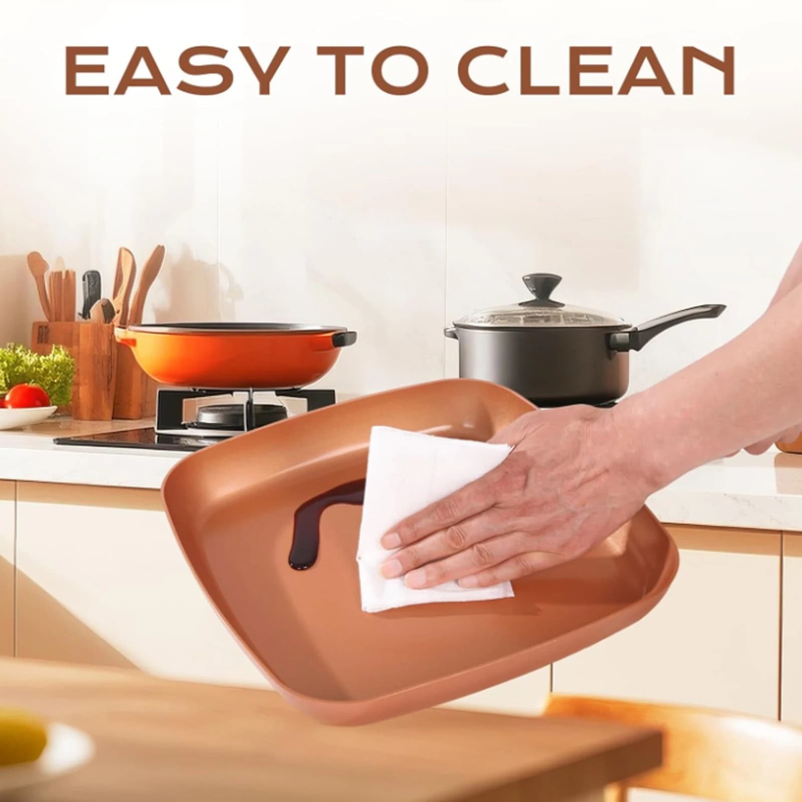 Padella per Bistecche in Acciaio Inox e Lega di Alluminio Color Rame, Base Composita Facile da Pulire per Tutti i Piani Cottura