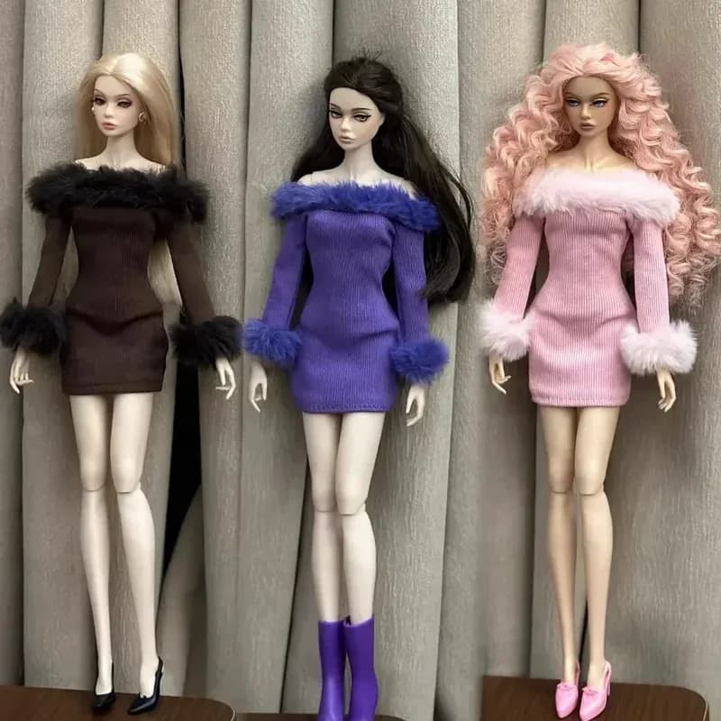 Long sleeved dress + shoes / 30 cm doll clothing, plush skirt, boot / fashion suit for doll Xinyi FR ST blythe OB bb 1/6