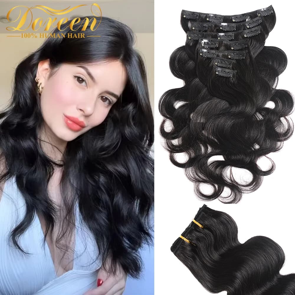 Doreen 100G 120G body wave clip in human hair Remy machine # 1 # 1B # 2 # 4 # 8 clips in hair extensions European wavy hair clip