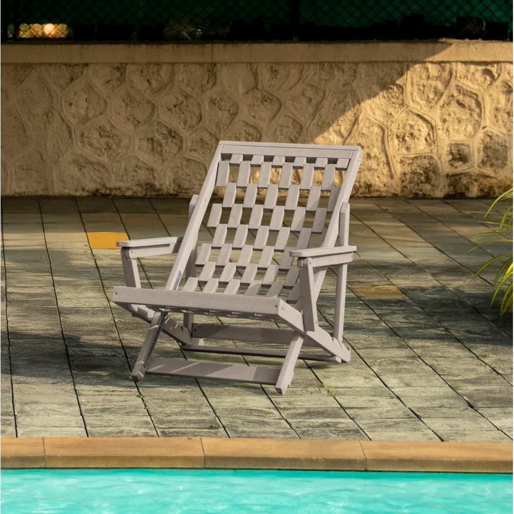 Pinecrest outdoor folding lounge chair fully assembled for all seasons in HDPE with removable cushion, sand